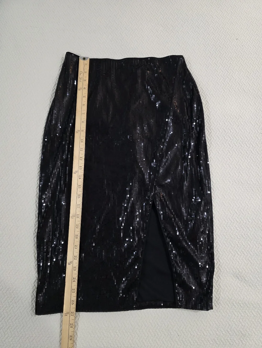 NWT InTempo Black Sequin Midi Skirt Front Side Slit M